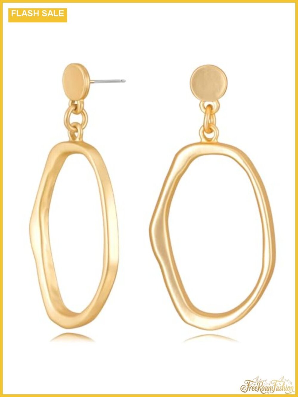 14k Gold Plated Geometric Dangle Earrings, Handmade Hammered Texture Oval Disc